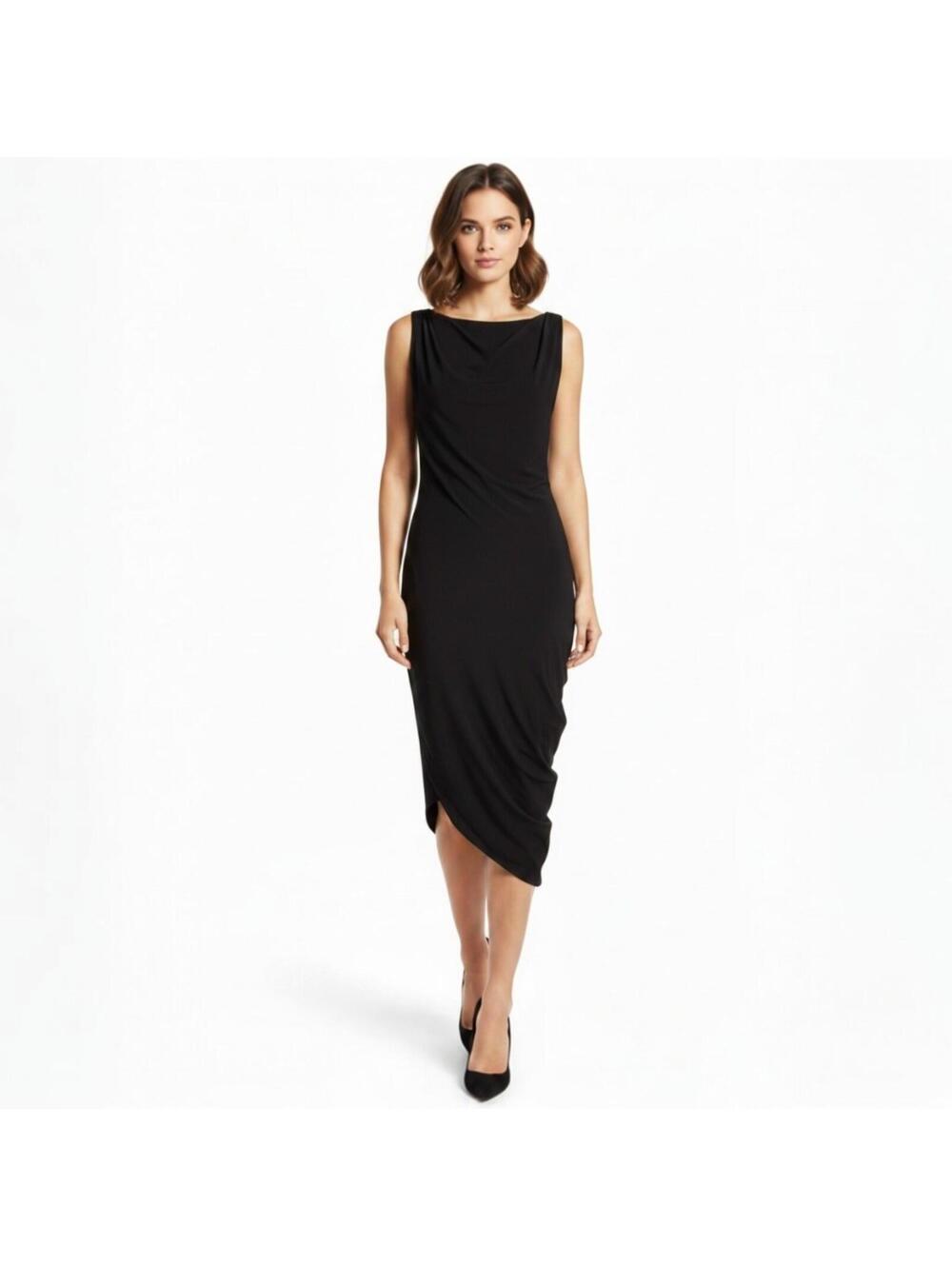 Haute Hippie Women's Small Black Sleeveless Draped Party Cocktail Midi Dress NWT